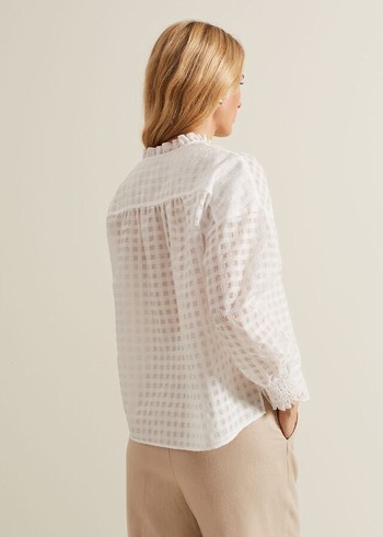 Phase Eight Tara Textured Frill Shirts White USA | 9326840-BY